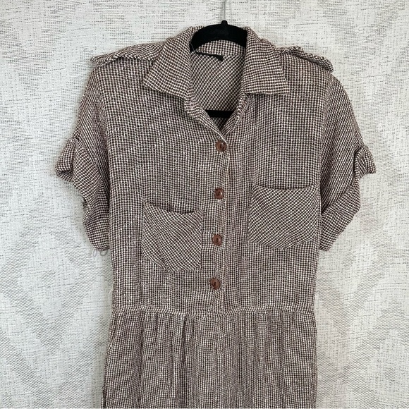 Vintage brown and white tweed jumpsuit with shoulder pads - Picture 2 of 7